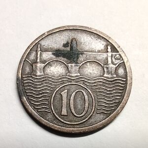 1922 Czechoslovakia 10 Haleru Coin Vintage